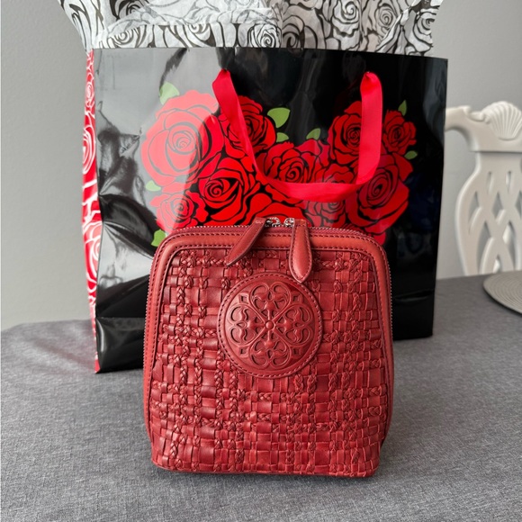 Handbags - Brighton Ferrara Bettina Garnet Woven Crossbody Bag Heart Charm Silver